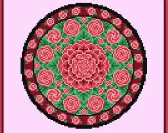 Rose Mandala Cross Stitch Pattern Garden Flower Circle Bouquet