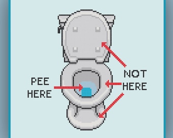 Toilet Cross Stitch Pattern Bathroom Pee Here Directions Funny