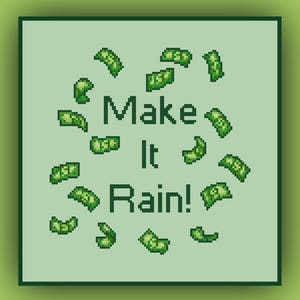 Korsstygnsmönster för "Make it Rain" med pengar och dollar.