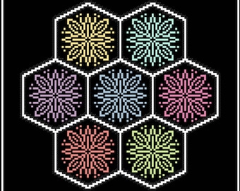 Geometric Floral Hexagons Cross Stitch Pattern Garden Flower Black Mandala