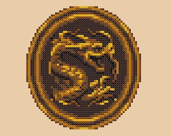 Gold Dragon Cross Stitch Pattern Chinese Japanese Asian