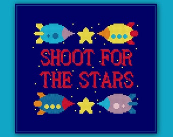 Rockets in Space Cross Stitch Pattern Shoot for the Stars Baby