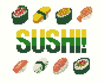 Sushi Cross Stitch Pattern Japanese Otaku Asian Food