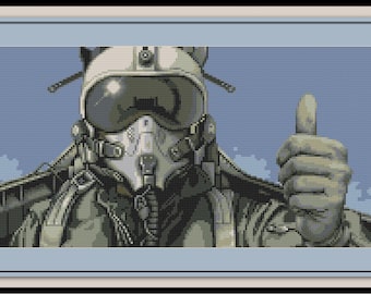 Pilot Cross Stitch Pattern Flying Fighter Jet US Airforce Military Airplane