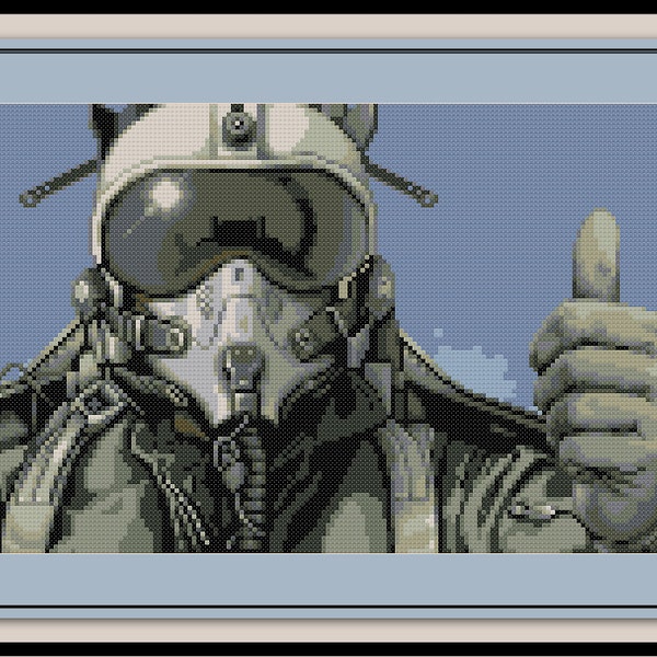 Pilot Cross Stitch Pattern Flying Fighter Jet US Airforce Military Airplane