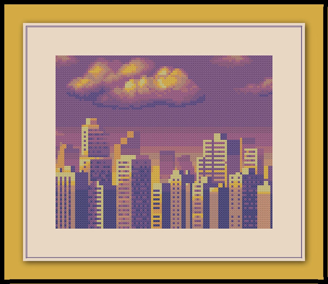 City Skyline Cross Stitch Pattern Sunrise Sunset Dusk - Etsy