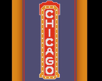 Chicago Sign Cross Stitch Pattern USA City Illinois Landmark