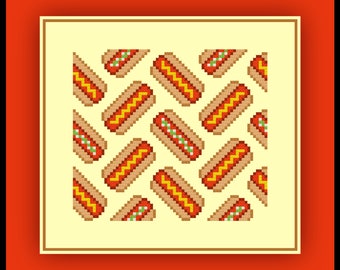 Hot Dog Cross Stitch Pattern Small Tileable Repeating Hotdog Chart