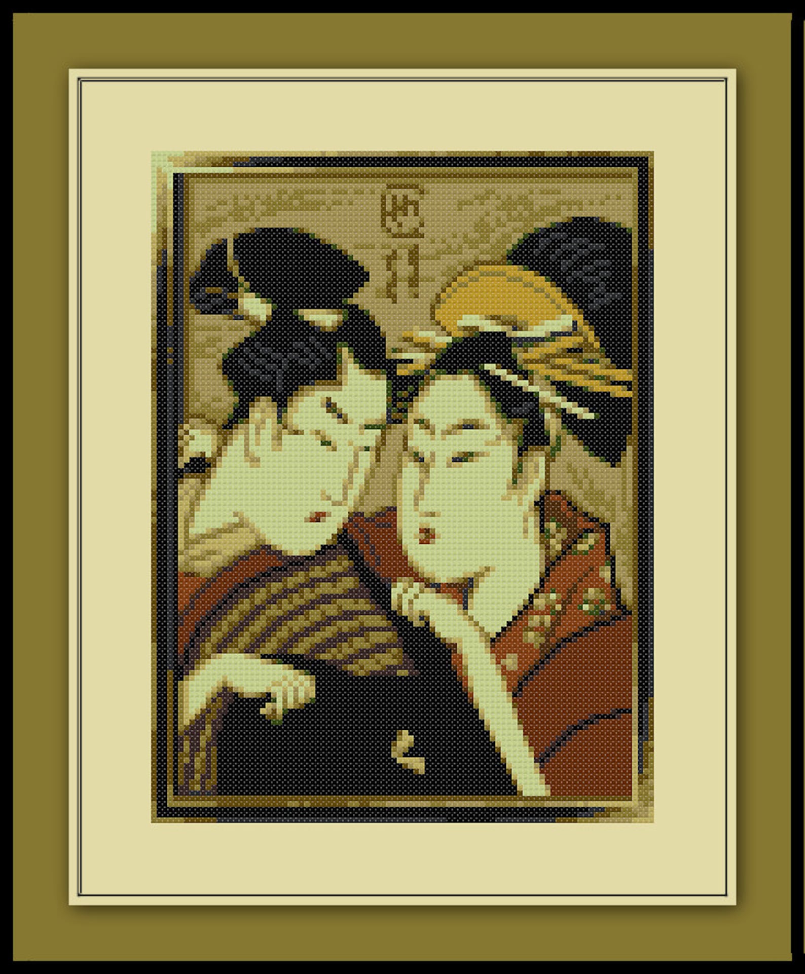 Japanese Cross Stitch Pattern Geisha Traditional Scroll Etsy