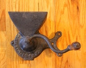 antique B. Swift 1845 Patent wall mount cast iron coffee grinder w wood handle crank
