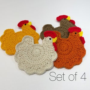 Crochet Chicken Coasters Set of 4/ Farmhouse Table Decor/ Farmhouse Coasters/ Chicken Gifts