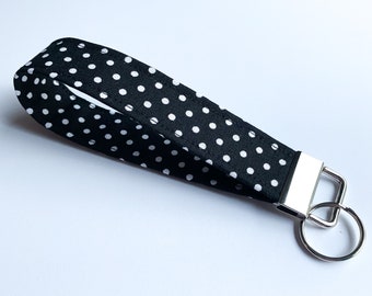 Black Polka Dot Key Fob, Black and White Polka Dot Wristlet, Key Accessories, Black Polka Dot Wristlet,  Key Holder