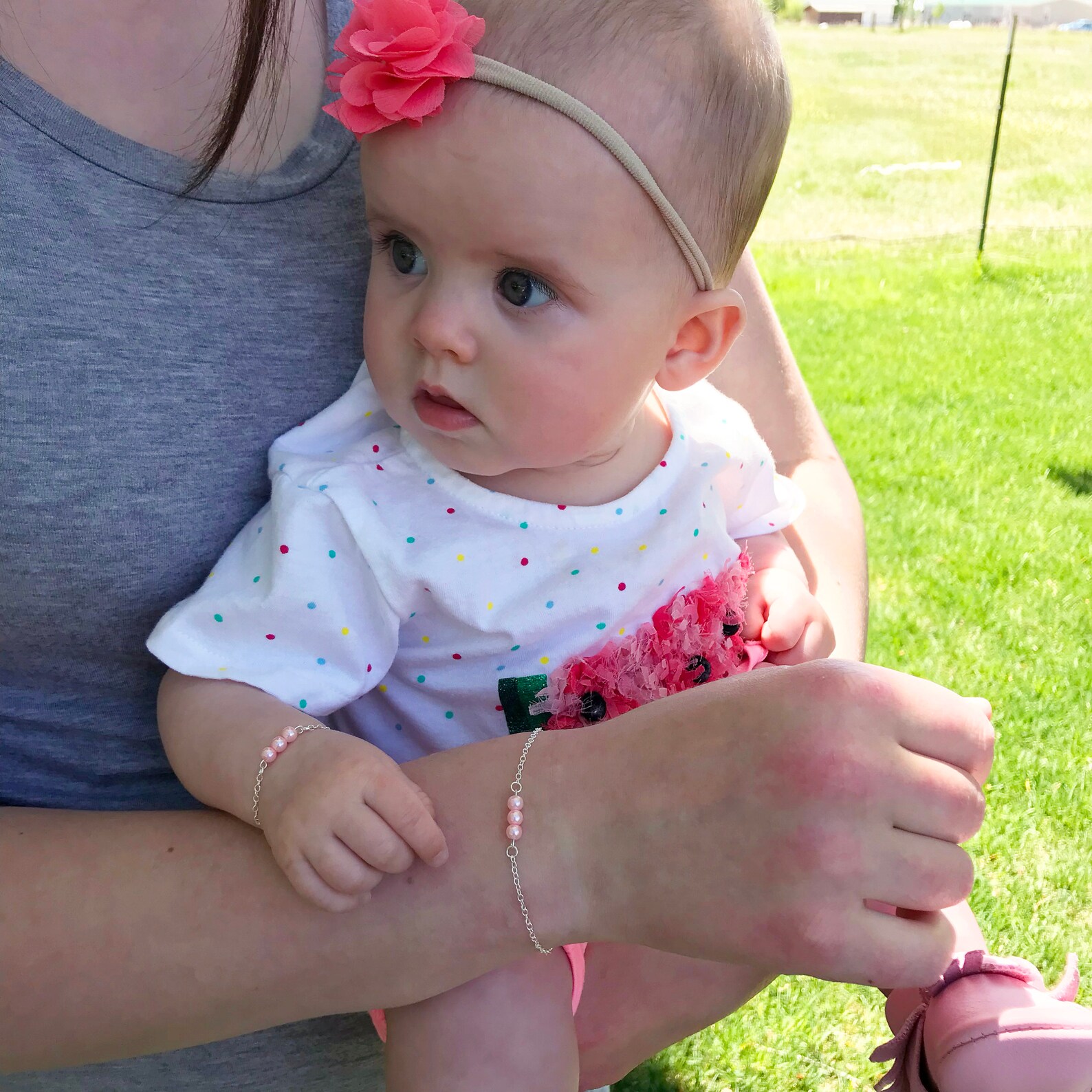 Mommy and Me Mini Pearl Bar Stationary Bracelet Set Matching Etsy