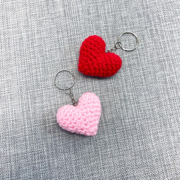 Crochet Mini Heart Keychain, Valentines Gift, Cute Tiny Heart, Stuffed Heart Keychain