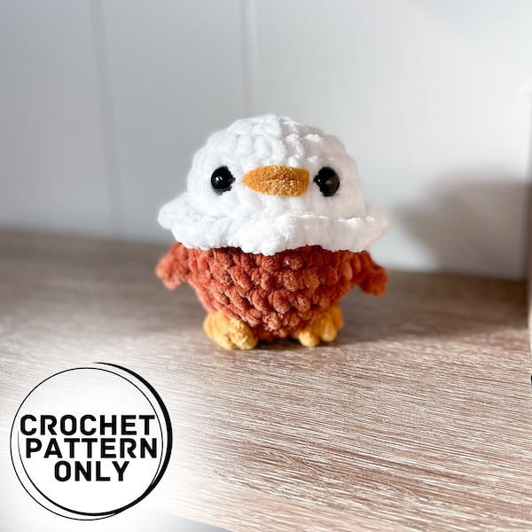 Chunky Bald Eagle Crochet Pattern, No Sew Crochet Pattern, Bald Eagle, Cute Chunky Bald Eagle Pattern