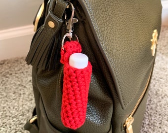 Crochet Lip Balm Holder Keychain, Crochet gifts, Lip Balm Cozy, Chapstick Keychain