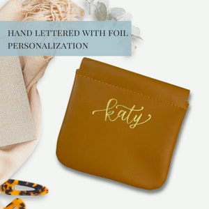 Monogrammed Coin Purse Hand Lettered Small Pouch for Bag with Name Personalized Wallet Small Monogram Purse for Travel Gift for Her