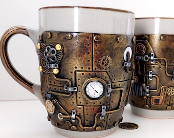 Handmade Steampunk Cups: Artisan Gear Decor, Set of 2