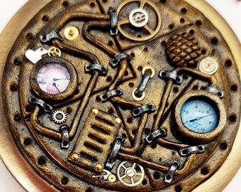 Steampunk Pocket Mirror Golden miracles of time. Handmade Steampunk Accessories
