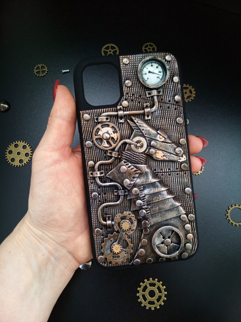 Steampunk Dragon Silicone Case for IPhone 11 Handmade steampunk phone decor for IPhone11
