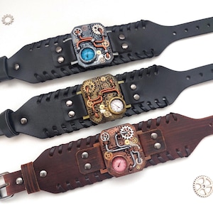Steampunk faux leather Bracelets. Handmade Steampunk accessories from Ukraine
