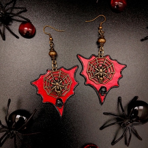 Red Gothic Earrings Blood Spiders. Gothic Handmade Clay Jewelry