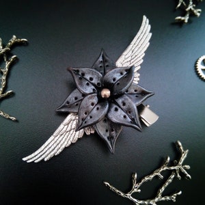 Steampunk Silver Mechanical Flower Hairclip. Steampunk Hair Accessory