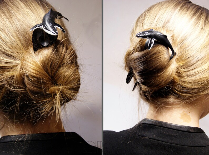 Wood Hairfork Whale on the waves Animal Sculpture Hairpin Etsy