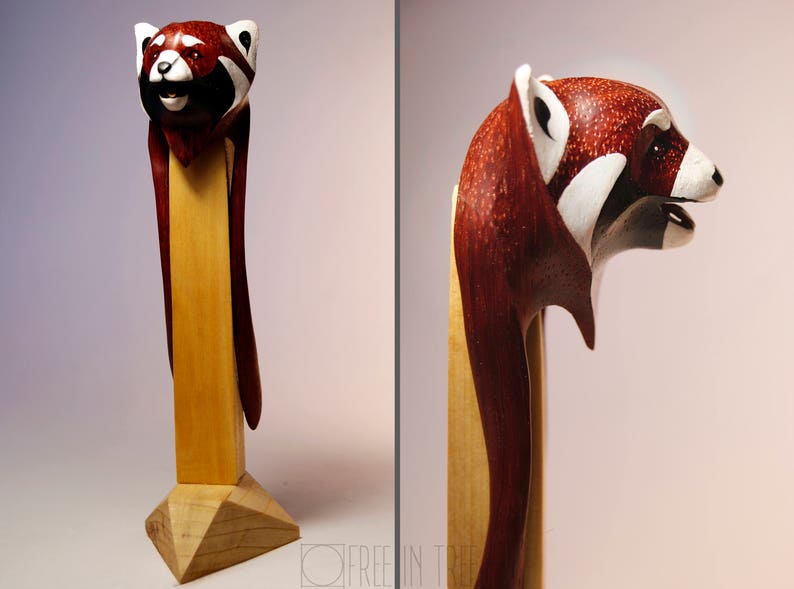 Wood Hairfork Red panda Sculpture Hairpin lesser panda Hair Etsy