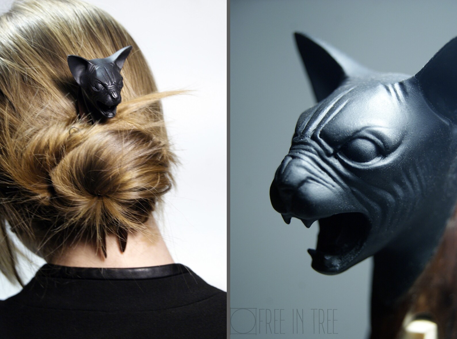 Hairfork Sphynx cat Wood Sculpture Gift women Hairpin Black Etsy