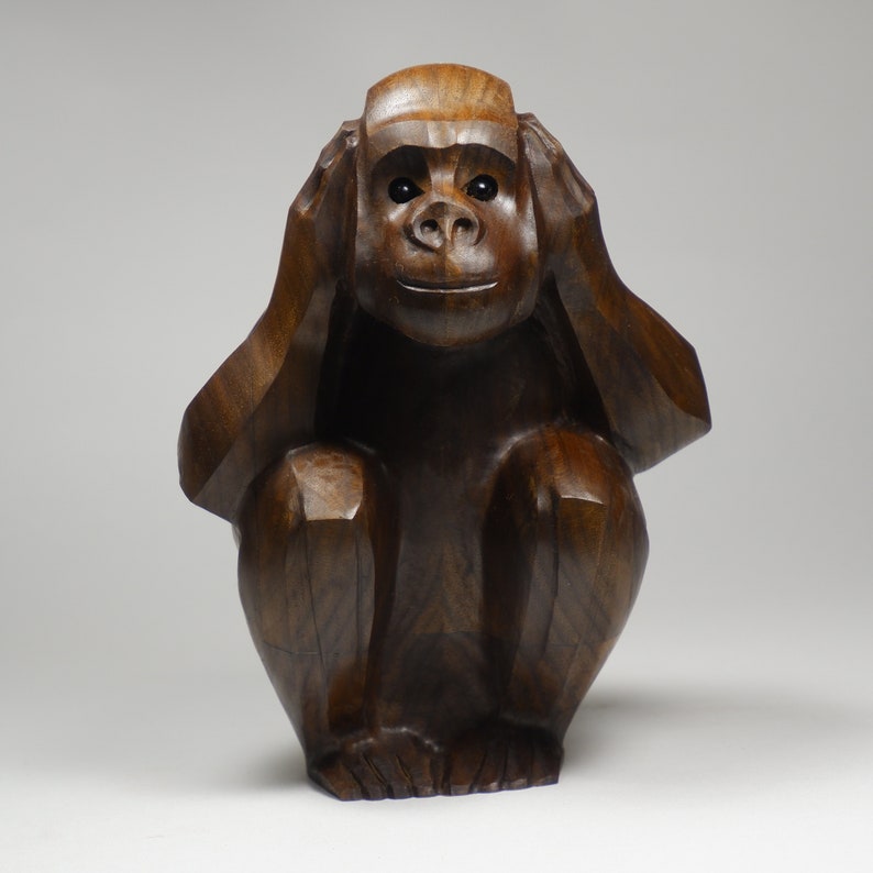 Three wise monkeys. Wooden monkeys lover gift Carved wood Etsy