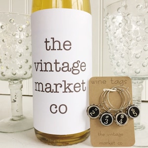 typewriter {wine tags} authentic set of 4 --2345-- wine tags wine charms drink charms drink markers