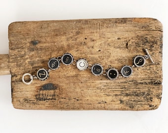 vintage typewriter bracelet authentic eight  keys black and white small keys