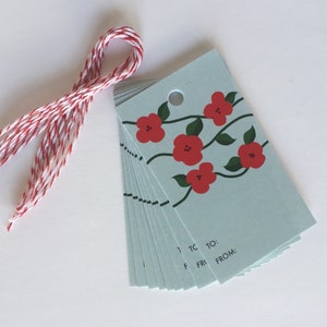 Étiquettes cadeaux : fleurs rouges (lot de 10)