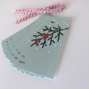 Étiquettes cadeaux de Noël : branche festive de baies (lot de 10)