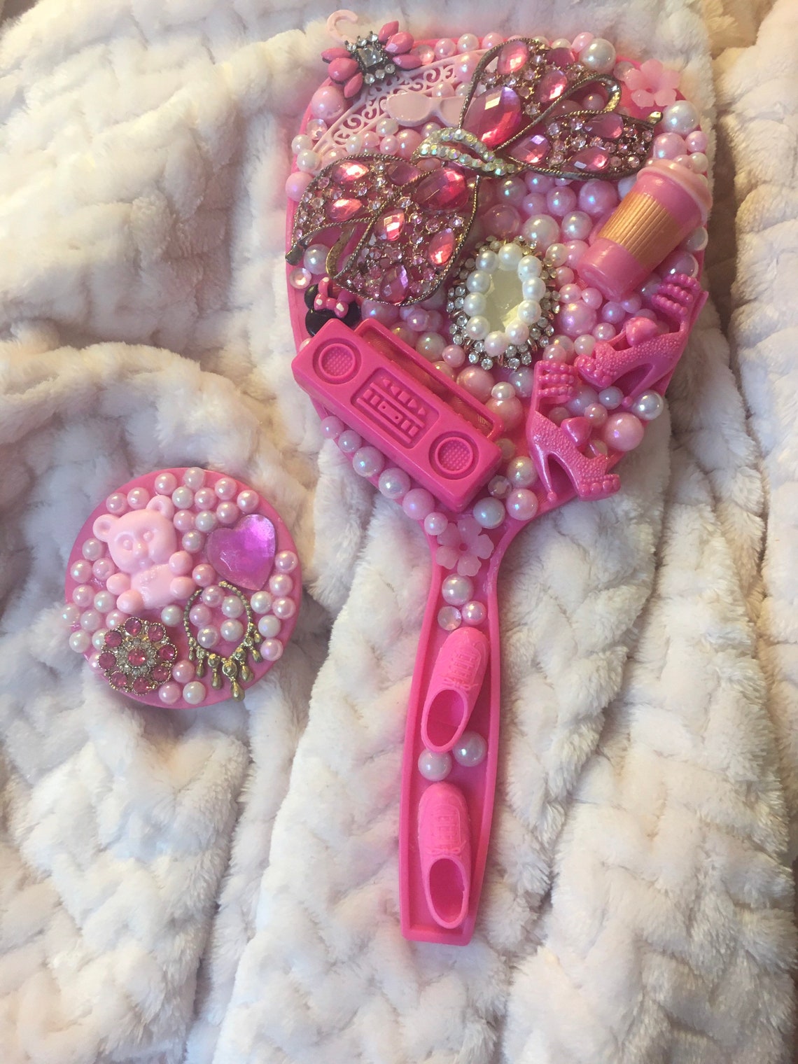 Pink glam bedazzled handheld mirrors Etsy