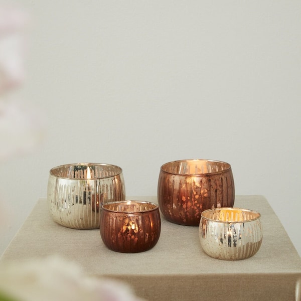 Copper or Silver Color Glass Votive Candle Holders - 2 Sizes - Home Decor - Vintage Inspiration -  Tablescaping, Events, Weddings, Events