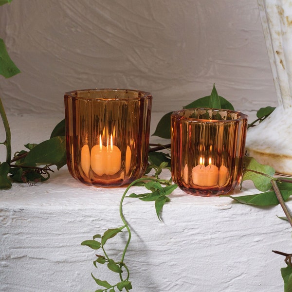Peachy Orange or Soft Pink Glass Votive Candle Holders - 3 Sizes - Home Decor - Vintage Inspiration - Fall Decor, Design, Tablescaping