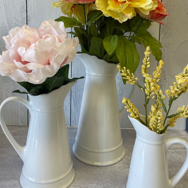 White Porcelain Vase or Pitcher - 2 Sizes - Home and Office Decorating - Farmhouse - Floral Design, Tablescaping, Weddings, Parties