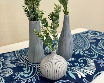 Blue and White Stripe Porcelain Bud Vases - 3 Styles - Hand Carved - Home Decor, Floral Design, Tablescaping, Weddings, Events