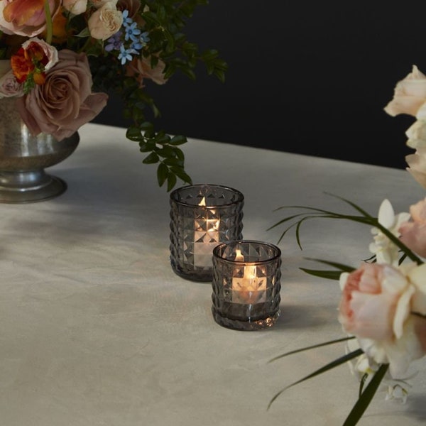 Studded Smoky Grey Glass Votive Candle Holders - 2 Sizes - Home Decor - Vintage Inspiration - Tablescaping, Events, Weddings