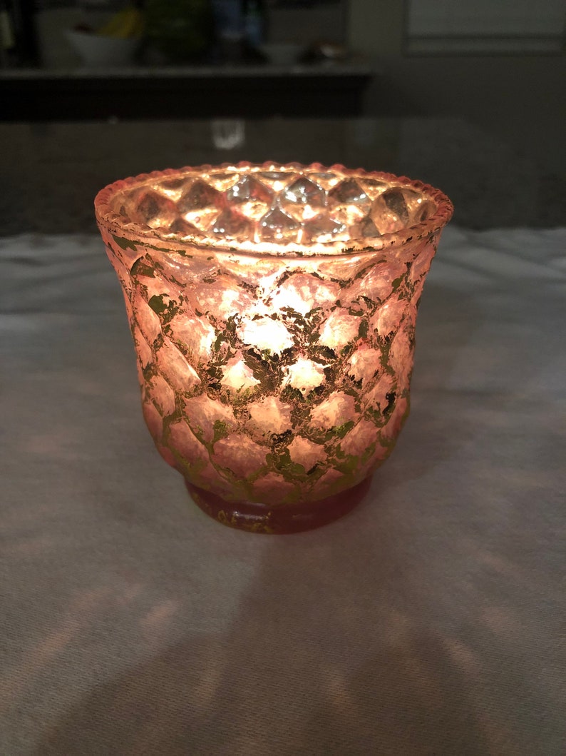 Mercury Glass Style Votive Candle Holder Pink and Gold 2 Etsy