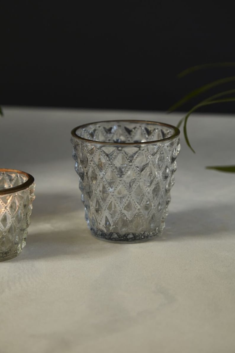 Glass Votive Candle Holders 3 Styles Diamond Pattern or Mercury Style Tablescaping Home Decor Vintage Inspired Weddings, Parties image 6