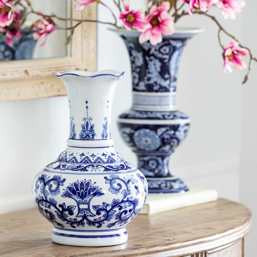 Blue and White Chinoiserie Vases 2 Sizes & Styles Floral Design