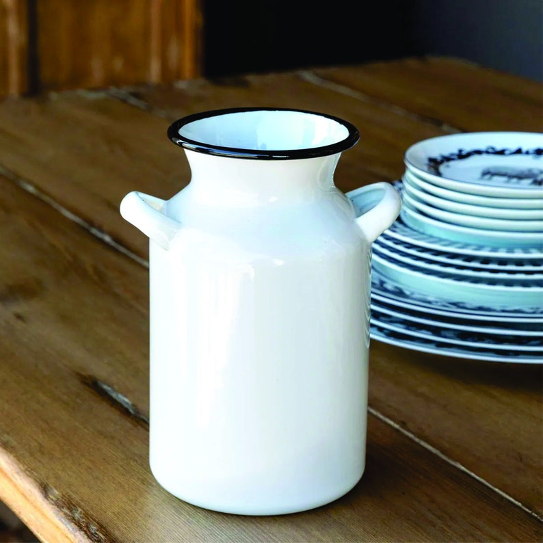 Farmhouse Enamelware Milk Can Vase Floral Home Decor Etsy