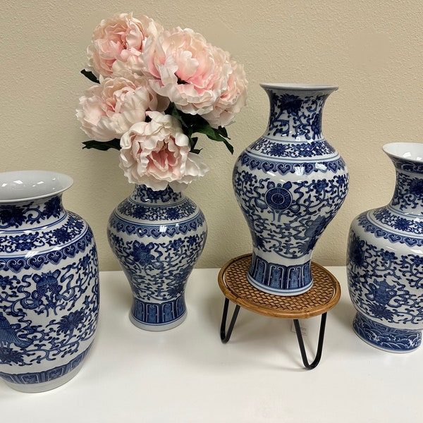 Blue and White Chinoiserie Porcelain Vases - 4 Styles - Full Size - Floral Design, Home Decor, Tablescaping