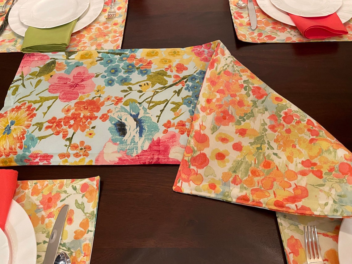Hot Pad Table Runner Reversible Two Pastel Floral Patterns Etsy