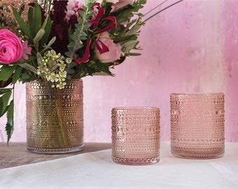 Pink Dots Glass Votive Candle Holder and Matching Vase - Pink Glass - 3 Sizes- Home Decor - Weddings, Showers, Parties - Tablescapes, Floral