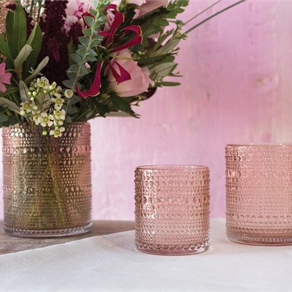 Pink Dots Glass Votive Candle Holder and Matching Vase - Pink Glass - 3 Sizes- Home Decor - Weddings, Showers, Parties - Tablescapes, Floral