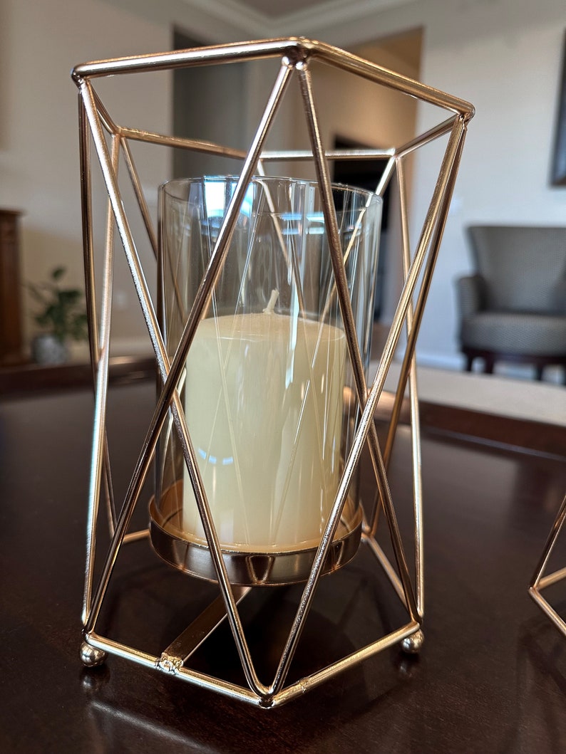 Gold Prisms Hurricane Candle Holders Set of Two Metal and Etsy